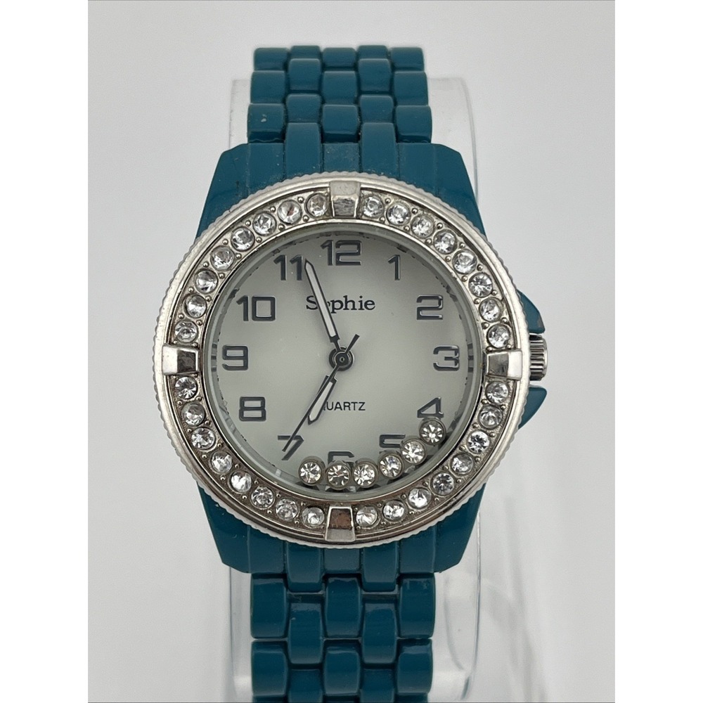Sophie Watch Women 35mm Case Floating Crystals 7.5" Teal Band- New Battery‎